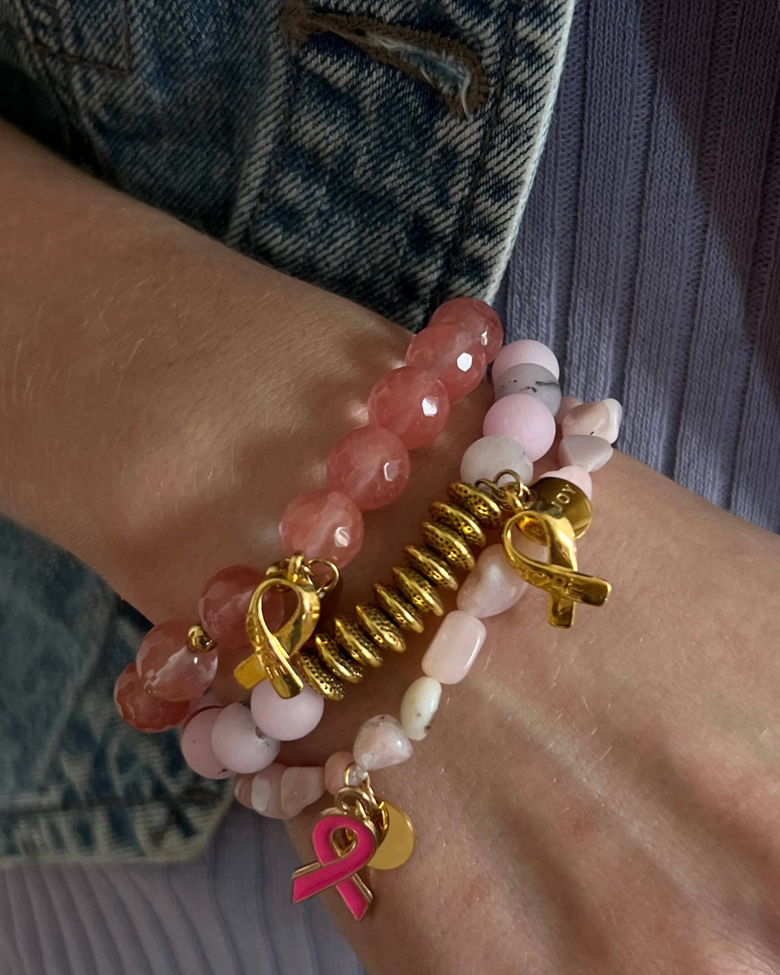Breast Cancer Awareness Bracelet Stack