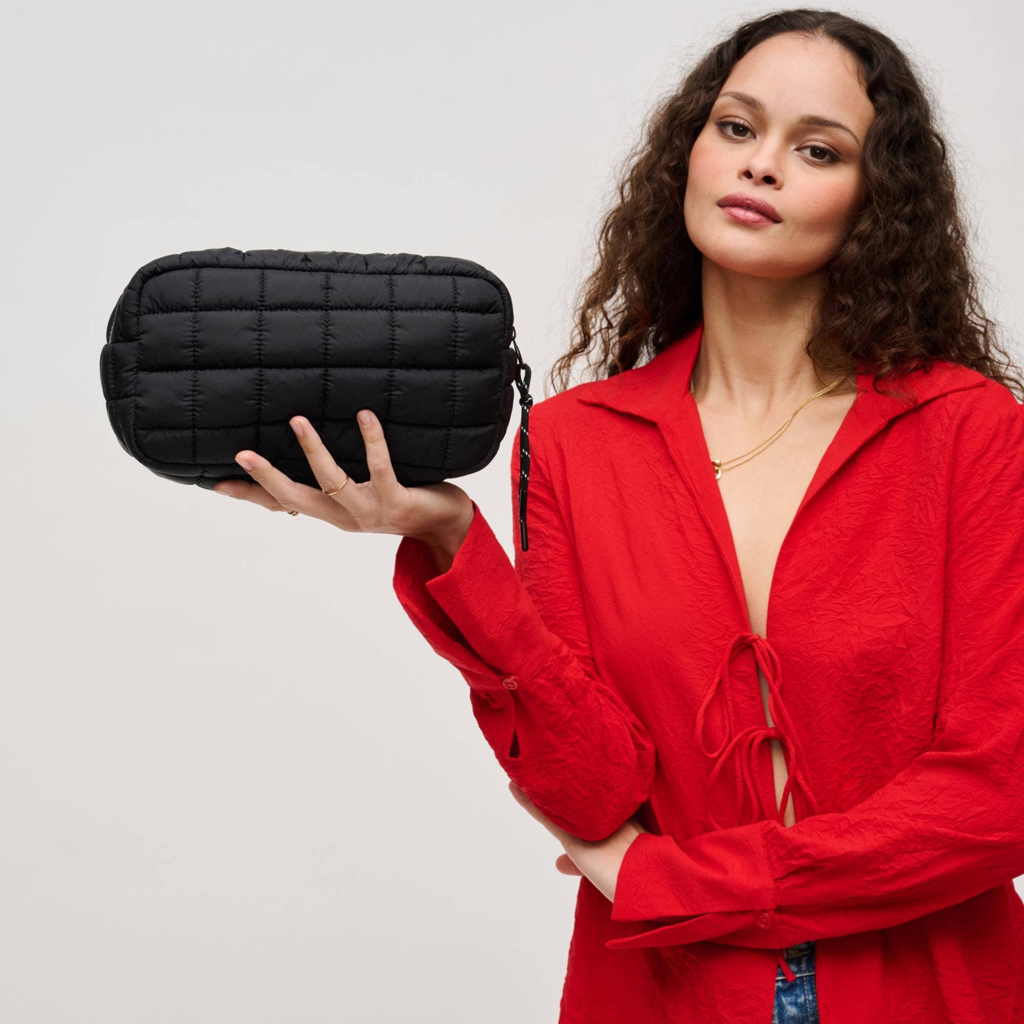 Quilted Puffer Nylon Cosmetic Pouch
