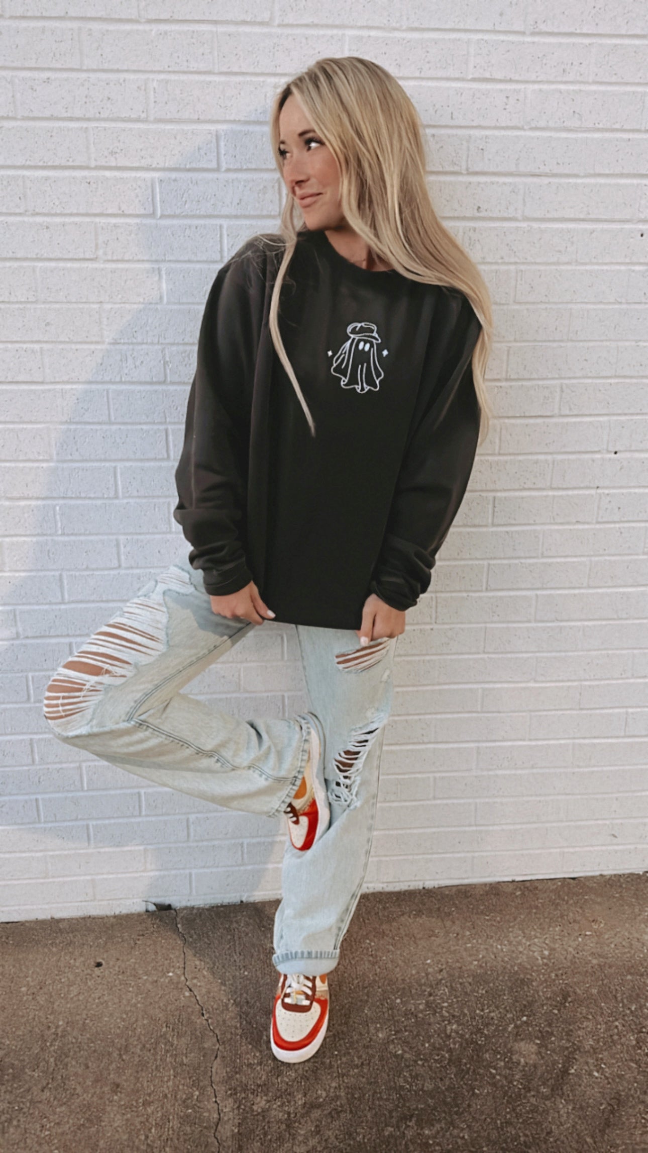 Vintage Cowboy Ghost Embroidered  Sweatshirt