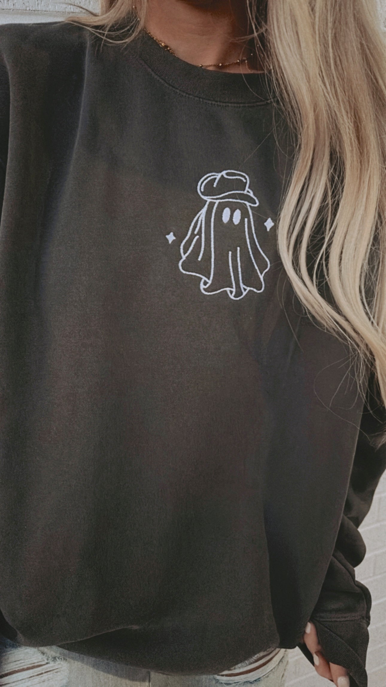 Vintage Cowboy Ghost Embroidered  Sweatshirt
