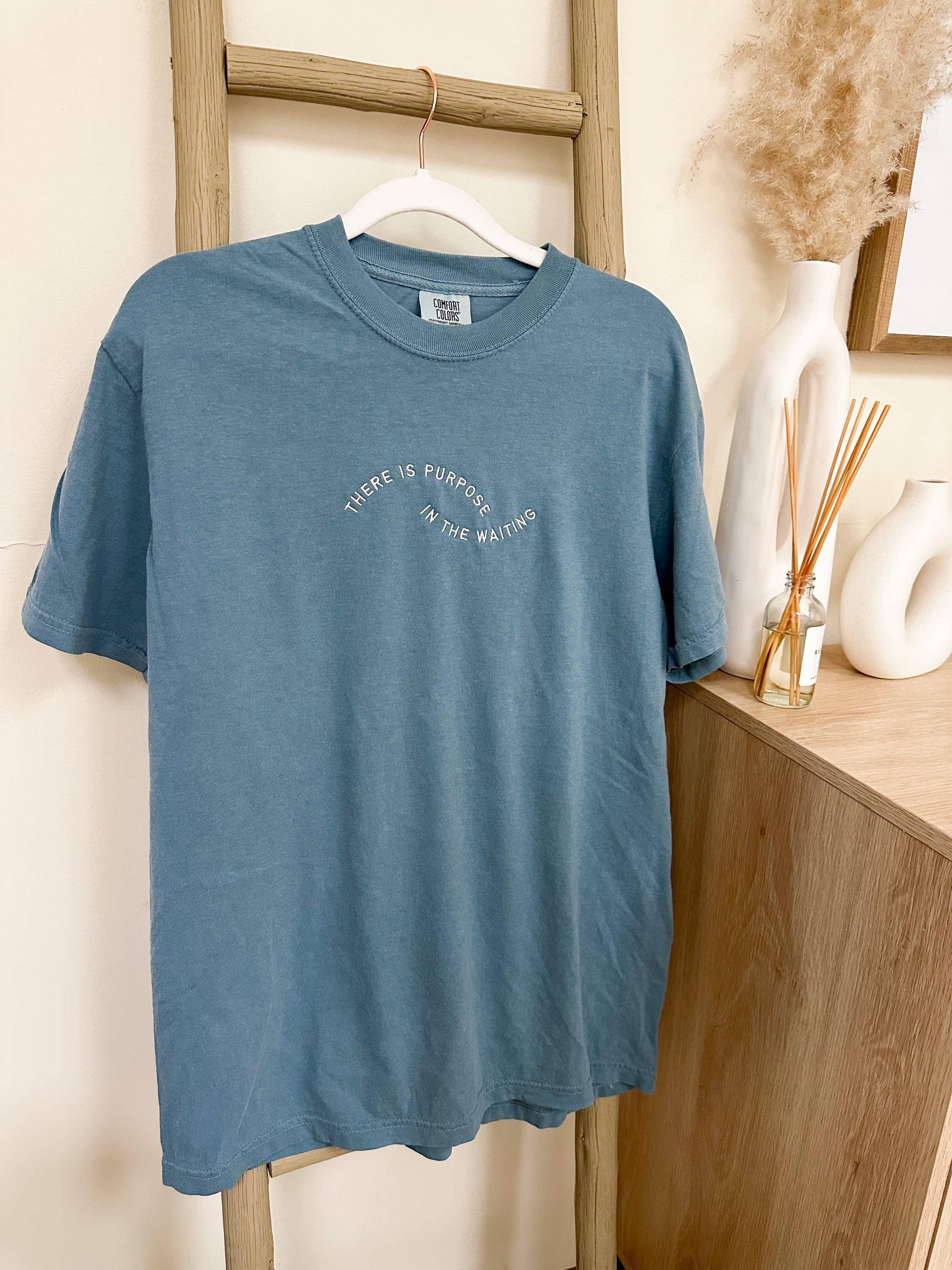Embroidered There Is Purpose In The Waiting Tee | Denim