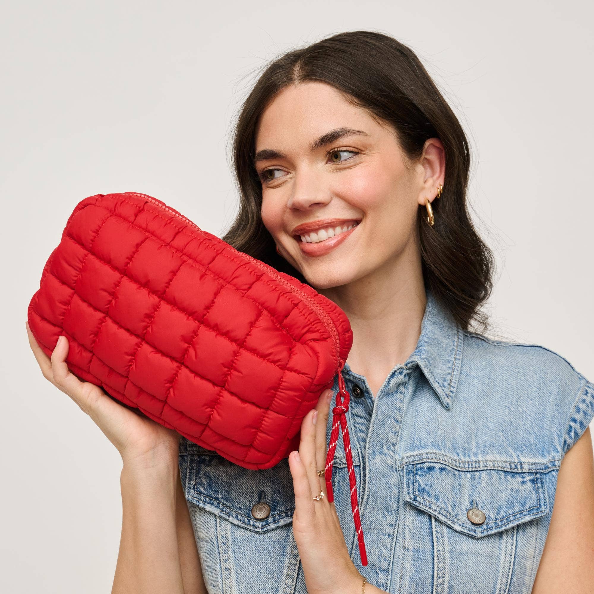 Quilted Puffer Nylon Cosmetic Pouch