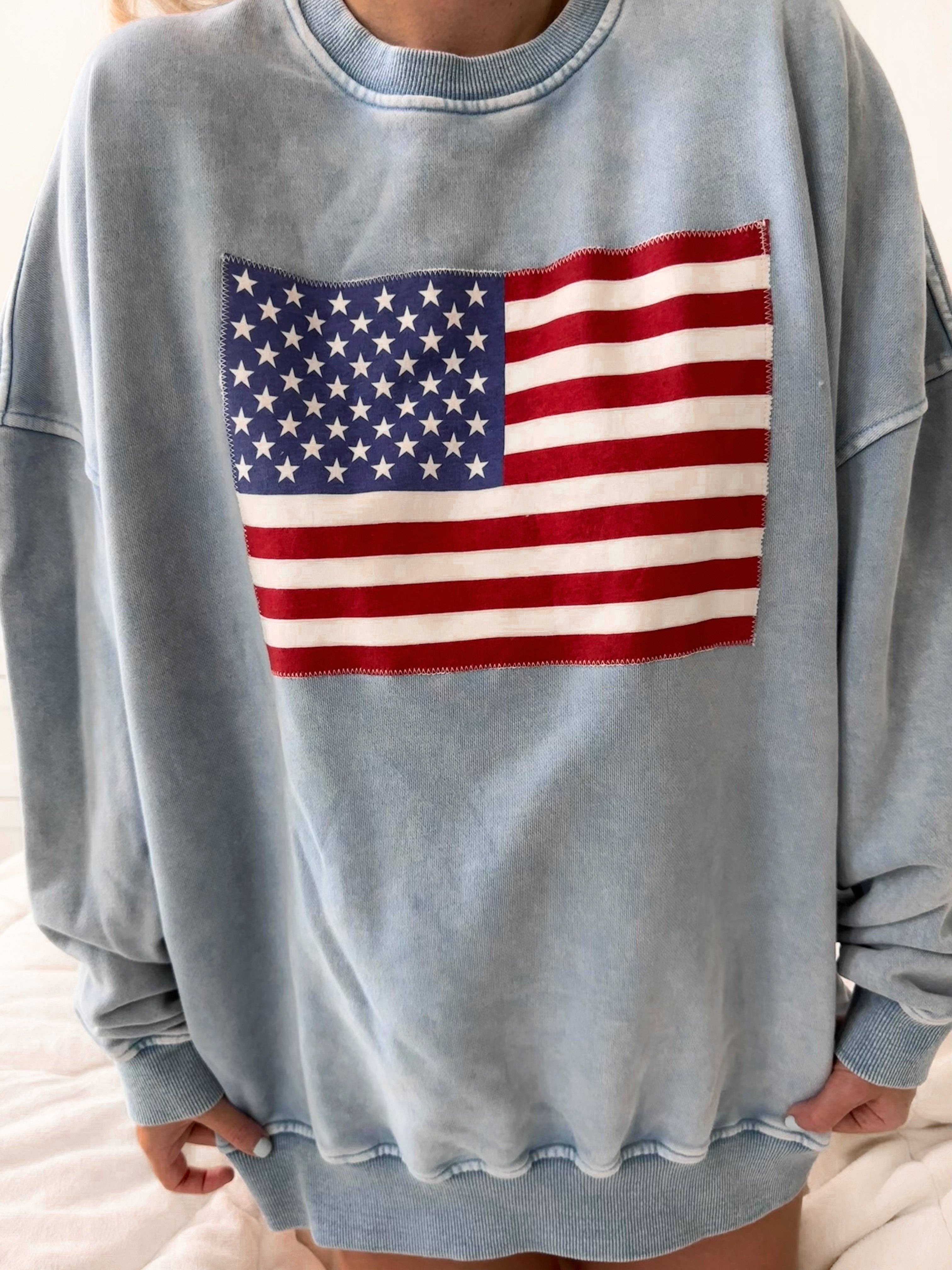 American Flag Patch Embroidered Sweatshirt
