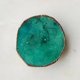 Golden Edge Natural Stone Phone Grip - Green Druzy