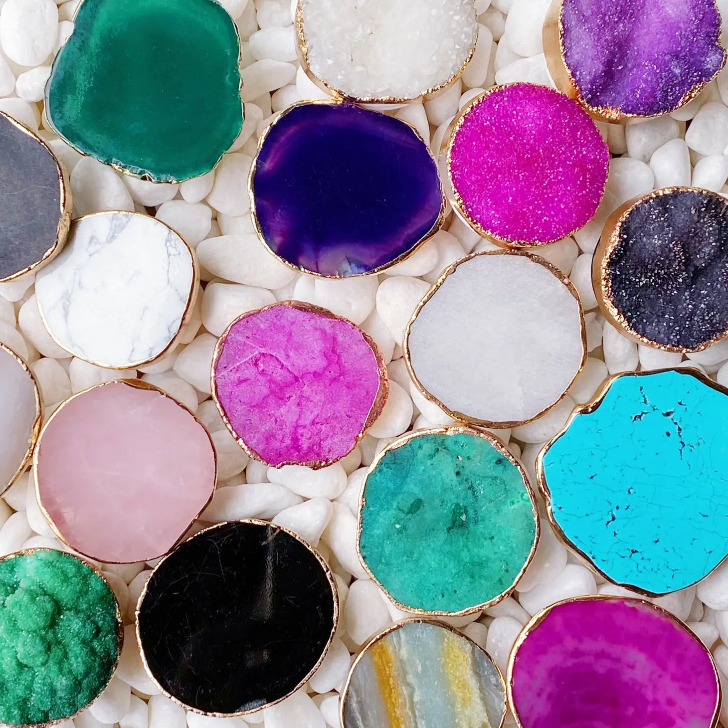 Golden Edge Natural Stone Phone Grip - Pink Druzy